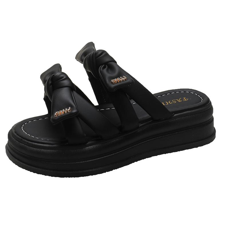 Fashion Bow Shaped Slippers for Women's Summer Outdoor Wear 2024 New Fairy Style Thick Sole Height Increasing One Line Cool Mop