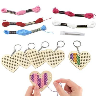 5 шт. Деревянное Сердце Вышивка Крестом DIY Брелок