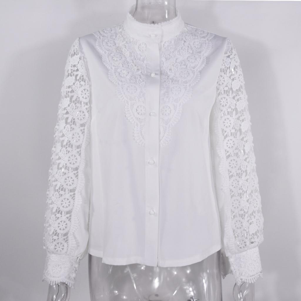 Spring and Autumn Fashion Lace Long Sleeve Hollow Women's Blouses & Shirts