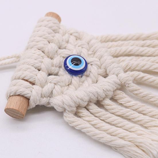 Подвесное украшение из хлопчатобумажной веревки ручной работы с синей кисточкой в ​​деревенском стиле, элегантная деревянная палочка