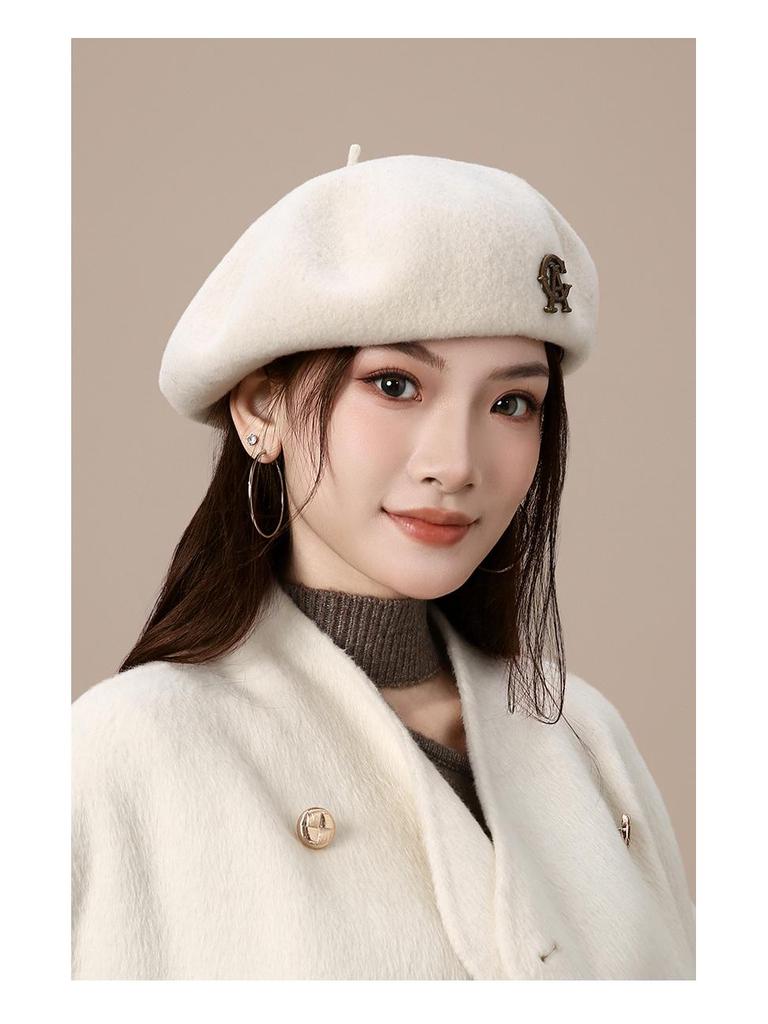 Элегантный большой берет из чистой шерсти для женщин - Ретро осенне-зимняя шляпа художника с теплом и стройнящим эффектом
