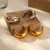 Stainless Steel Oversized Crescent Hollow Earrings, High-end Light Luxury Big Moon Plated 18K Earrings