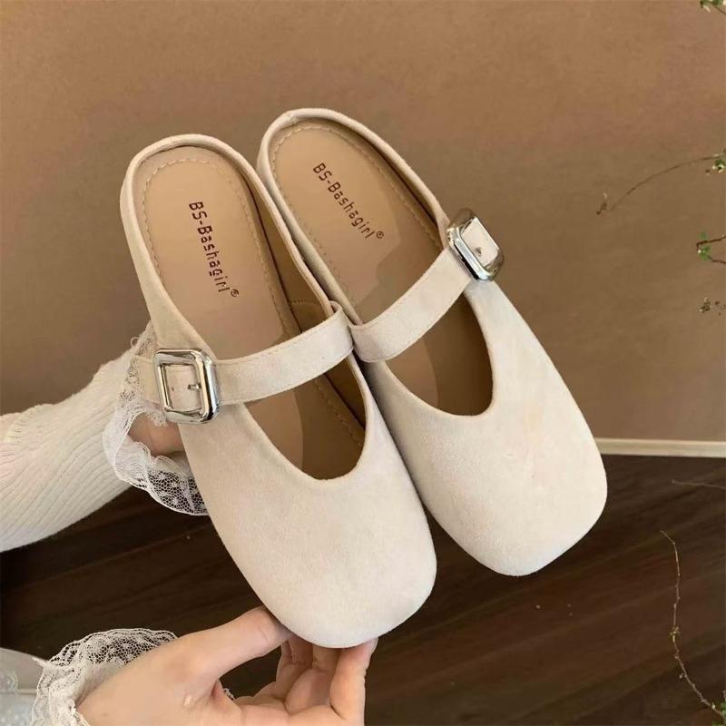 French Retro Baotou Half-slipper Women's Spring and Summer Flat Square Toe Flip-flops Single Shoes