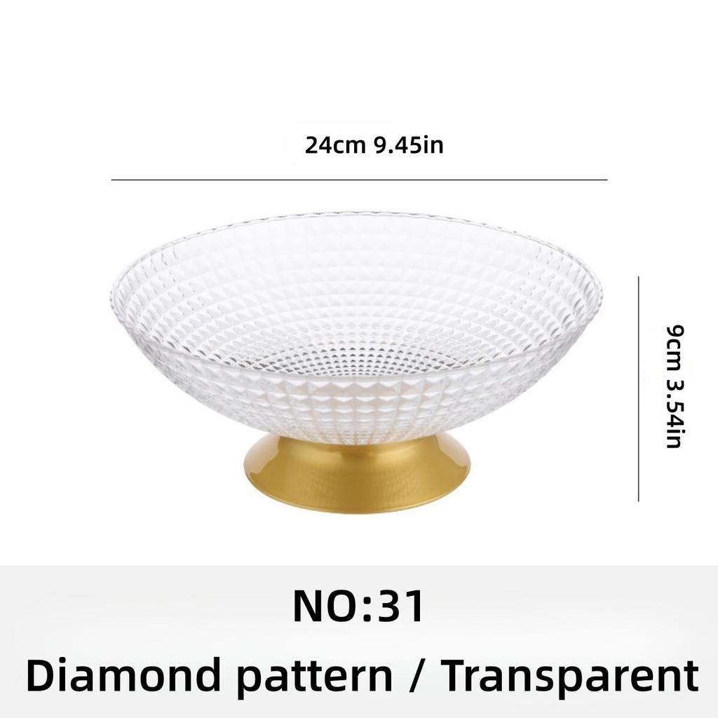 PET Fruit Plate With Base Diamond Pattern Simple Creative Fruit Plate Home Decorative Plate Living Room Coffee Table Candy Plate