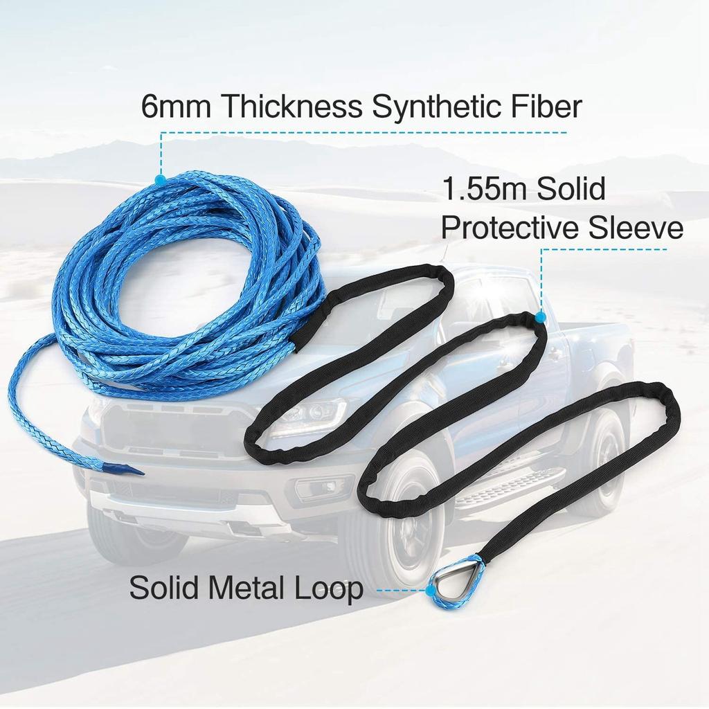 Winch Rope 15m Cable 7700lbs Nylon Trailer Recovery Towing Strap for SUV ATV UTV