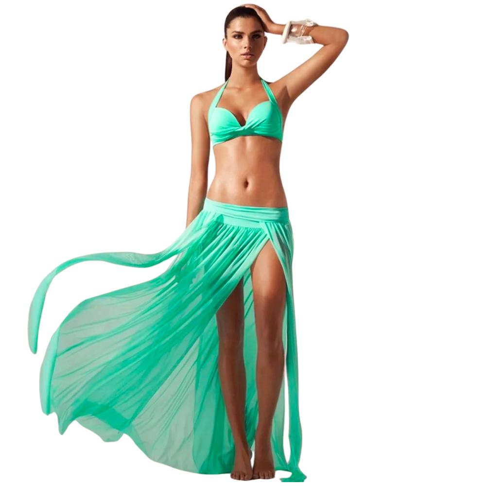 Long maxi dress beach skirt tulle mesh pareo with slit