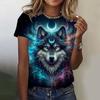 Summer Round Neck 3D Wolf Print Top Fashionable Casual Short Sleeved Women's T-shirts