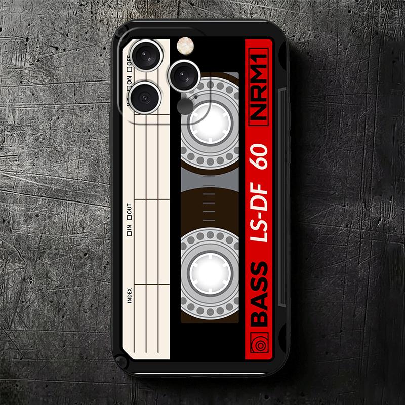 Vintage 90S Cassette Tape Pattern Soft Phone Case for iPhone 16 16E 17 Air 15 Pro Max 14 Plus 13 Mini 11 12 7 Black Cover Back S
