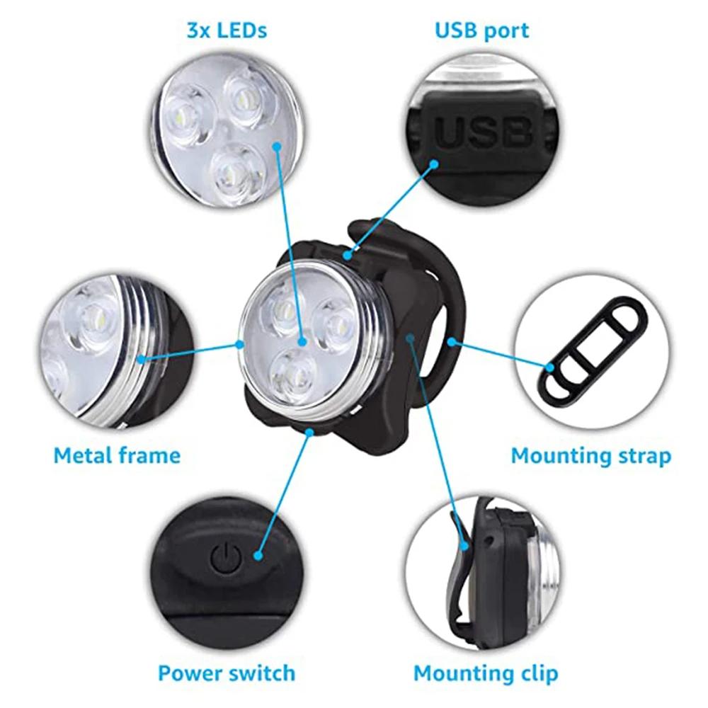 Велосипедный передний задний фонарь, велосипедный предупреждающий задний фонарь, перезаряжаемый через USB, светодиодный велосипедный фонарь, водонепроницаемая лампа для горного велосипеда, велосипедные аксессуары
