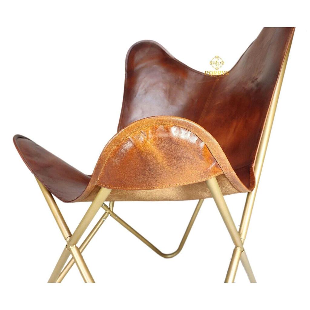 Кожаное кресло-бабочка ручной работы-Индийский домашний декор Удобное кресло