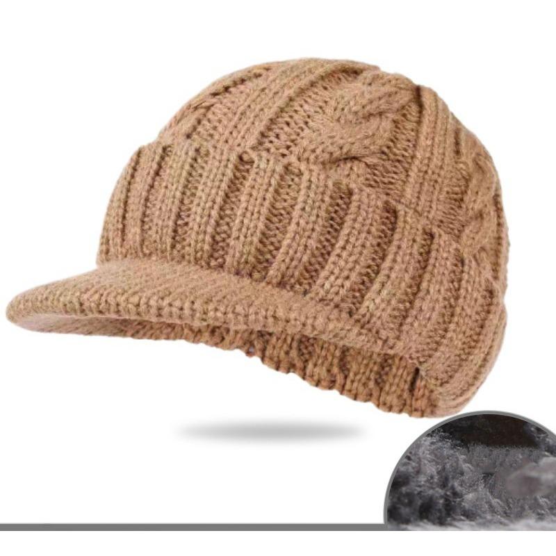 Men's Knitted Hat with Warmth and Thick Velvet, Short Eave Duckbill Cap, Ear Protection, and Woolen Hat