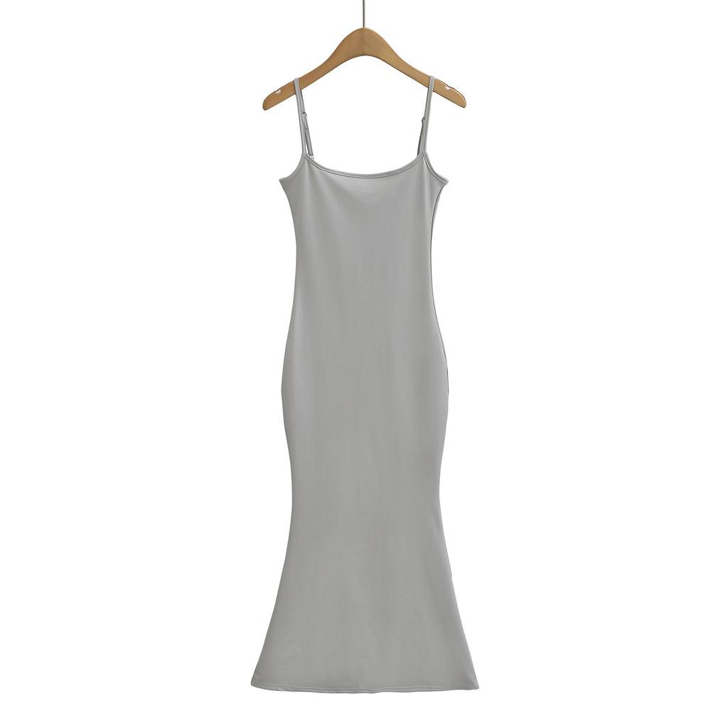 Платье-рыбий хвост с жидким покрытием и подтяжками - лето 2024 г., облегающие и эластичные бедра, стиль американской горячей девушки