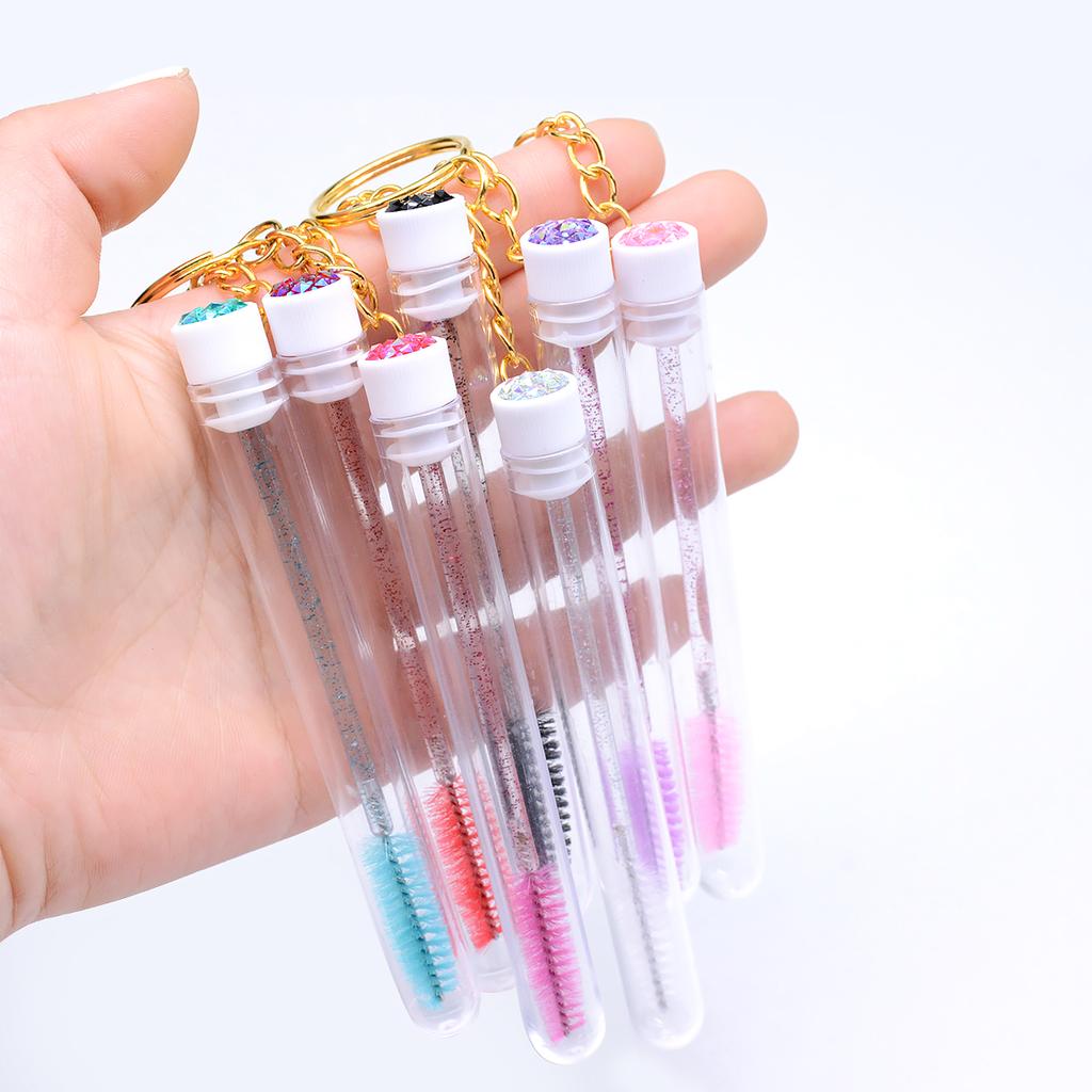 5pcs Eyelash Brushes Tubes With Keychain Lash Brush In Clear Container Disposable Eyelash Extension Mascara Wands With Case