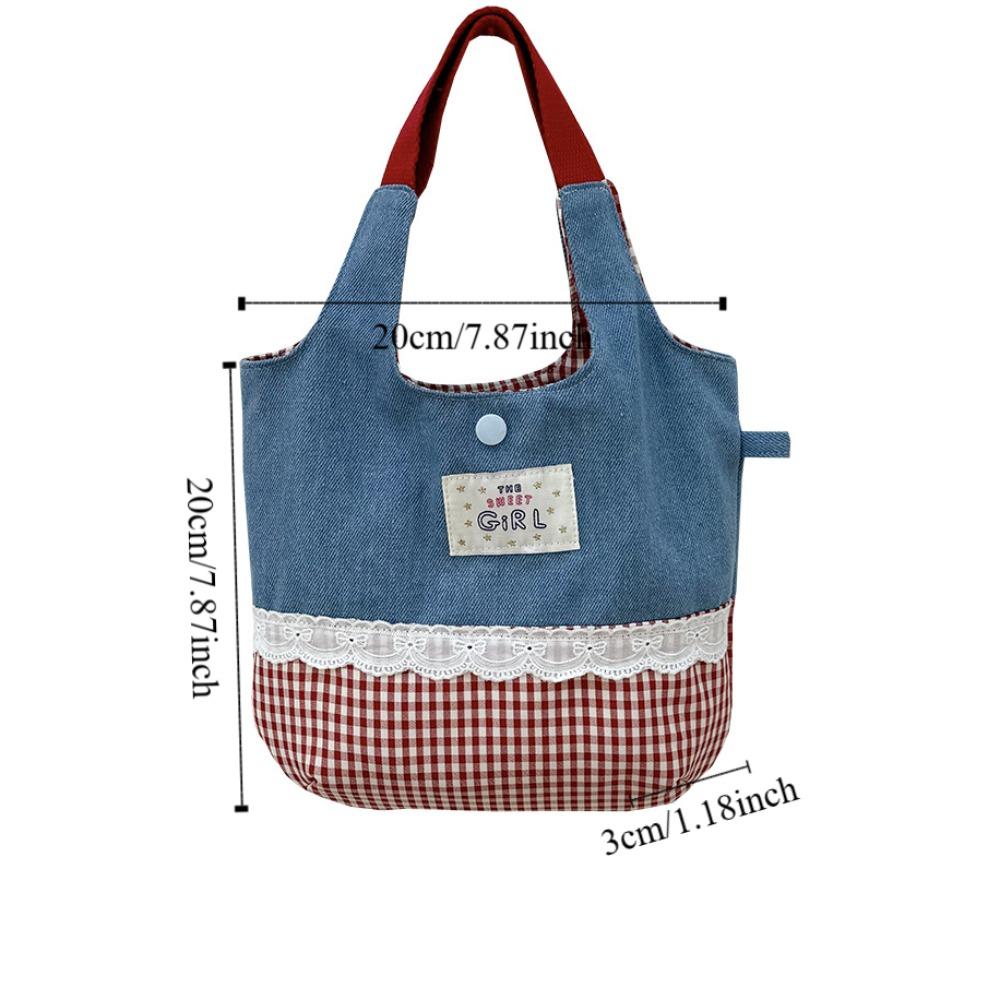 Cowboy Denim Bucket Bag Sweet Cute Wrist Bag Lovely Plaid Canvas Handbag  Streetwear