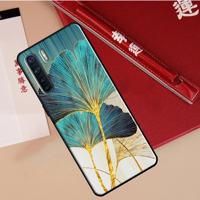 Luxury Ginkgo Leaf Case For Oppo A94 A18 A74 A57 A17 A77 A38 A58 A78 A98 A54 A80 A60 A40 A96 A76 A16 A15 A5 Pro