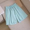 Women Casual Shorts Elastic Waist Drawstring Pockets Shorts Solid Color Wide Leg Loose Short Pants