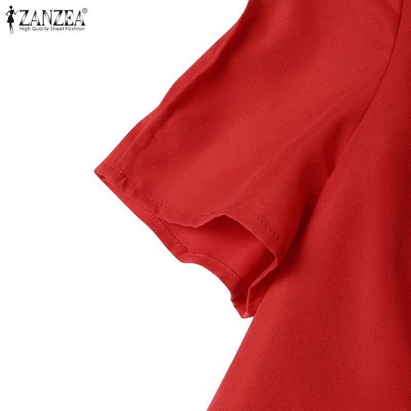 ZANZEA Женское повседневное летнее платье А-силуэта с V-образным вырезом и коротким рукавом