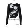 Y2K Retro Women's Exposed Navel Harajuku Abstract Printed Long Sleeved T-shirt Gothic Personalized Irregular Top