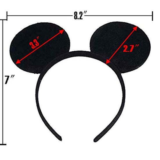 Set of 24 Mickey Minnie Mouse Costume Deluxe Fabric Ear Headband White Polka Dots for Boys Girls Birthday Party Hair Accessories Baby Shower Head Wear