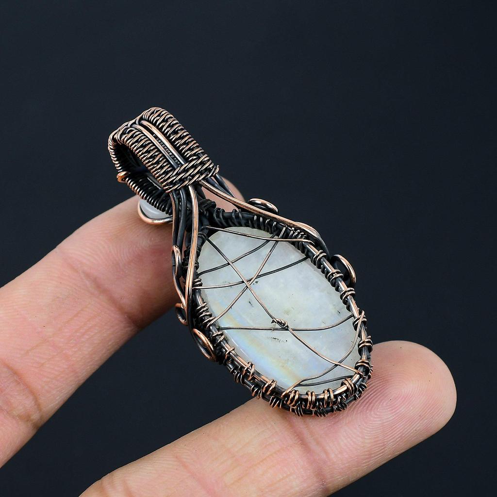 Moonstone Gemstone Handmade Pure Copper Wire Wrap Jewelry Pendant For Women