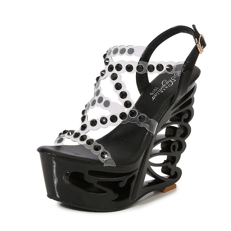 Женская обувь, босоножки на высоком каблуке со стразами, на очень высоком каблуке, на платформе, серия 1076, каблук 15 см, платформа 5 см, LFD