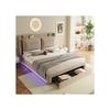 Lit hydraulique - MUVOE - 140x200 - Beige - Tiroirs 2 en 1 - Éclairage LED réglable