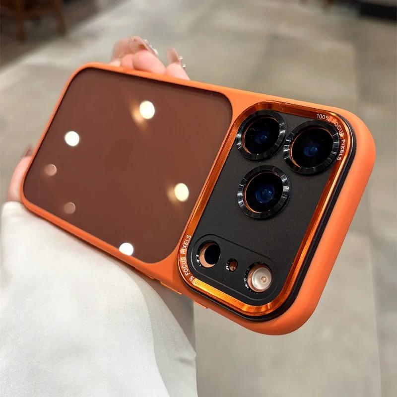 Роскошный прозрачный оранжевый чехол для телефона для iPhone 17 16 Pro Max 17 Pro 16 Металлическая линза Ударопрочный Жесткий акриловый бампер Прозрачная крышка