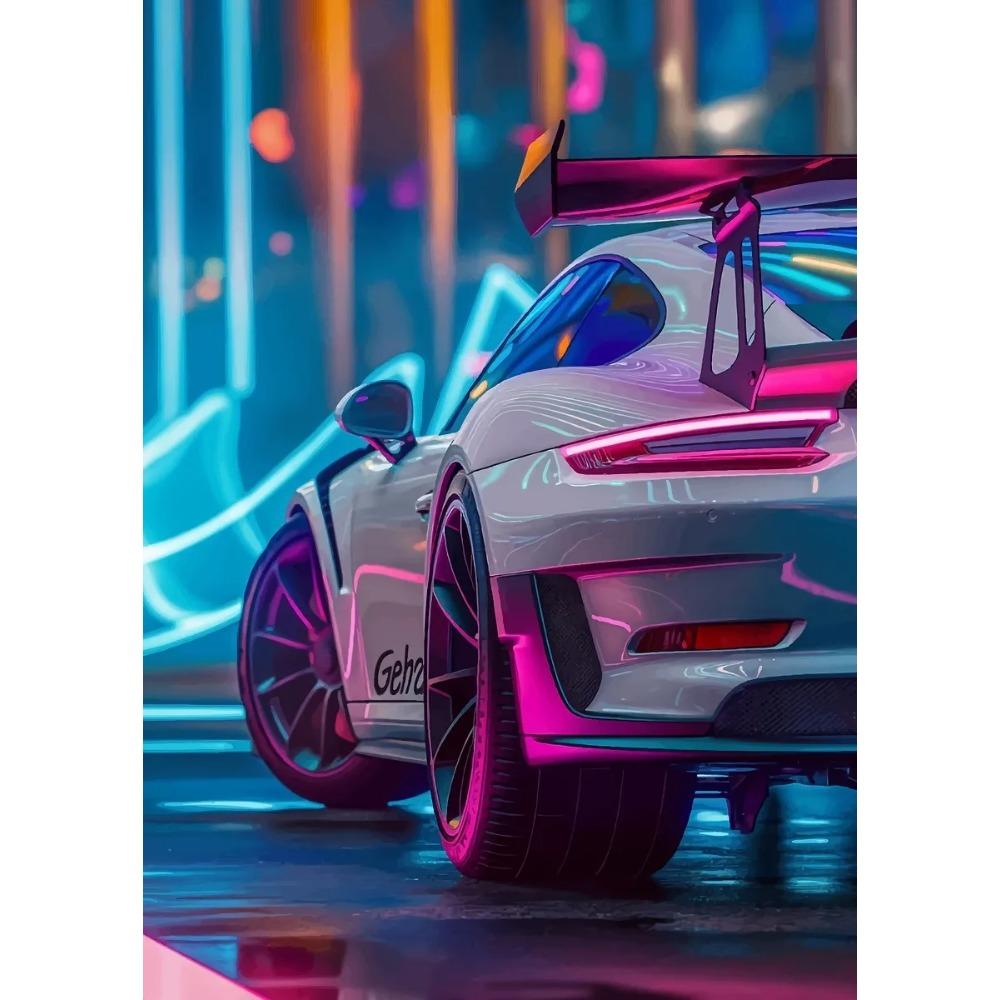 Высокотехнологичный постер суперкара Роскошный автомобиль Светодиодный Спорт Гонки Неоновая подсветка Городские принты Холст Картина Настенная картина Декор для дома Мужская комната