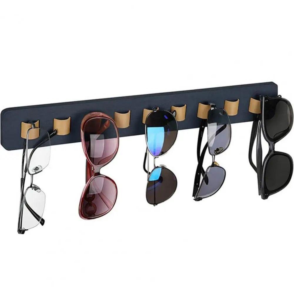 Wood Sunglasses Organizer Self-adhesive Glasses Hanger Eyeglass Storage Shelf Bathroom