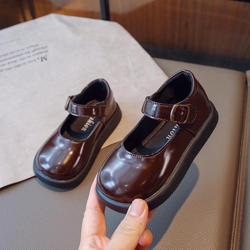 Детская мода Девочки Кожаные туфли Черные Универсальные Мягкие С круглым носком Толстая подошва Школьная форма Обувь Дропшиппинг Детская Повседневная