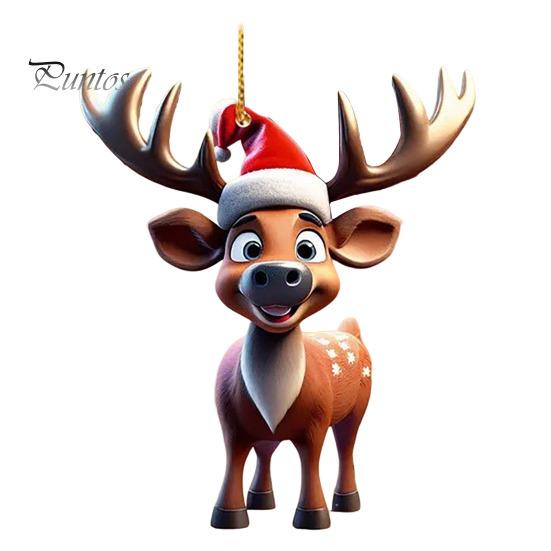 Рождественский олень подвеска акриловый 2D плоский олень подвесное украшение мультяшный Санта Клаус шапка олень подвеска для дома рождественский декор елки
