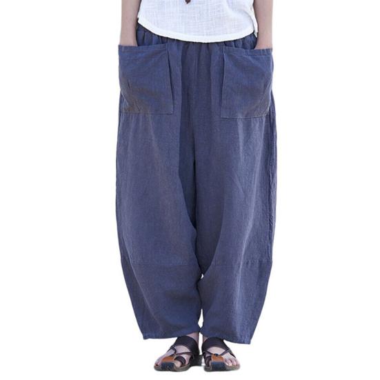 Женские брюки-шаровары, широкие однотонные длинные брюки с карманами, эластичный пояс, свободные повседневные брюки для путешествий