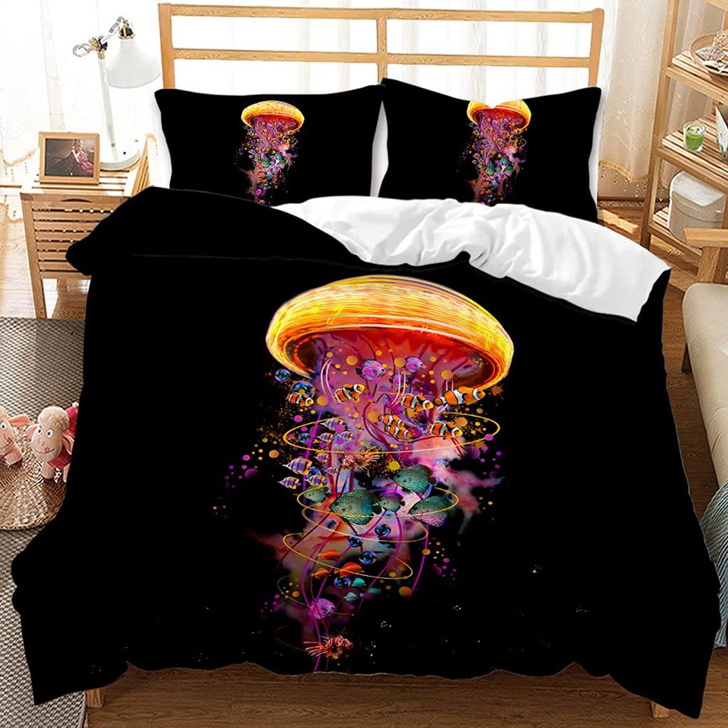 Jellyfish Bedding Set Queen,Ocean Nautical Comforter Cover for Kids Boys Girls,Hawaii Beach Duvet Cover Teens Cute Sea Animal