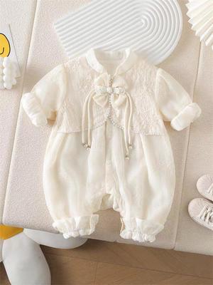 Прекрасный детский ромпер для девочки: Весенне-осенний наряд для новорожденных до 1 года - очаровательное платье принцессы и верхняя одежда