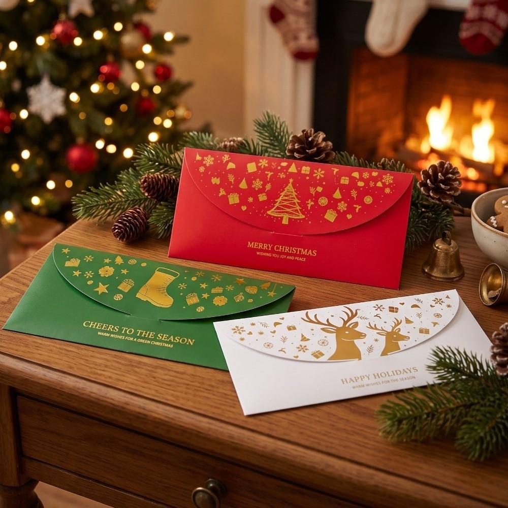 3pcs Elk Christmas Gift Envelopes Gold Foil Holiday Envelopes Cash Envelopes New Year Party