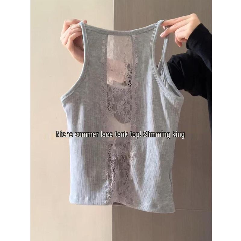 Кружевная майка на бретельках: Приталенный крой, сексуальный и чистый для женской весны/лета
