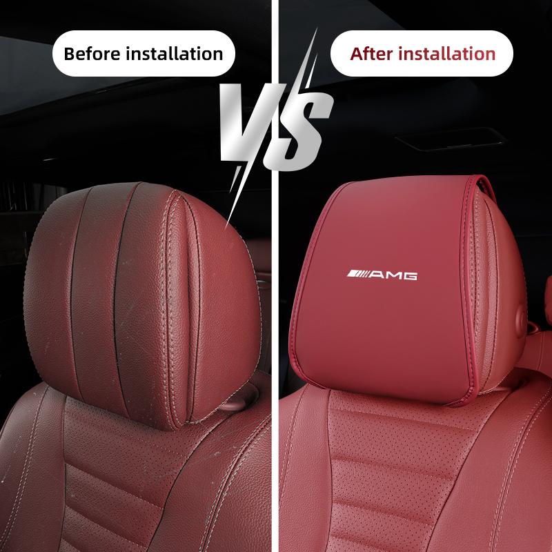 Car Seat Headrest Leather Cover Pillow Decoration For Mercedes Benz AMG GLC W203 W206 W220 W205 W211 W212 W201 W210 W108 GLK GLE
