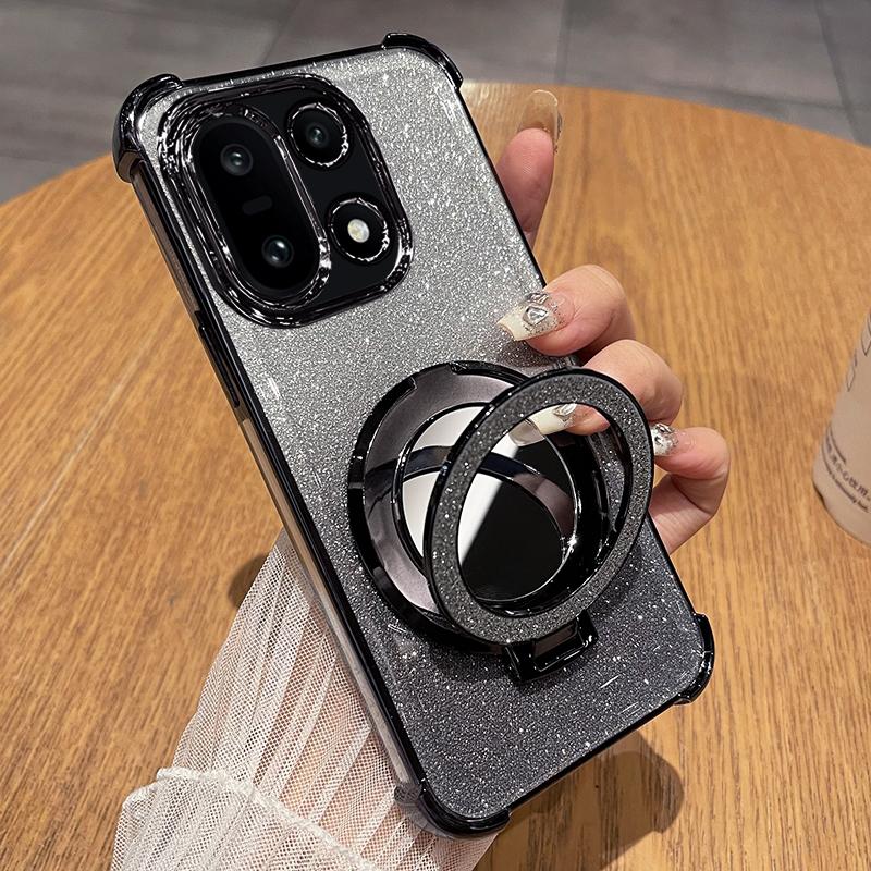 Для Realme 16 Pro Plus 16pro 5G Ударопрочный чехол-держатель из силикона с покрытием и блестками для четырех углов, с кольцом-подставкой для Realme 16 Pro+