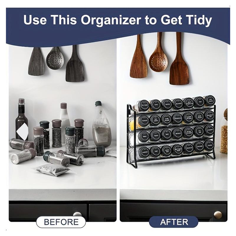 Kitchen Countertop Storage Rack-4 Layer Metal For Spices, Durable Brushed Finish For Spice Jar Holds