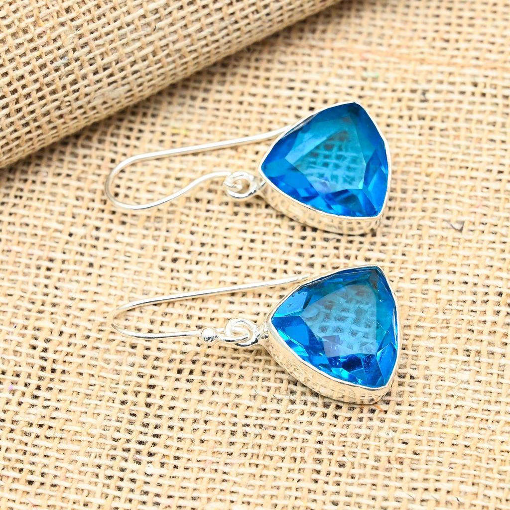 Восхитительные серьги из стерлингового серебра 925 пробы с голубым топазом ручной работы для свадебного подарка