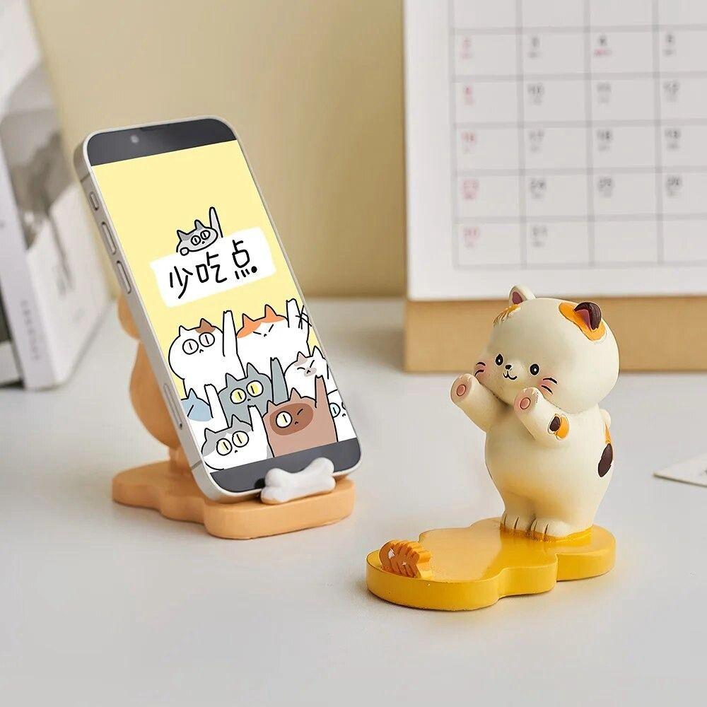 Resin Crafts Kittens Figurines Cartoon Animals Miniatures Small Animals Phone Holder  Office