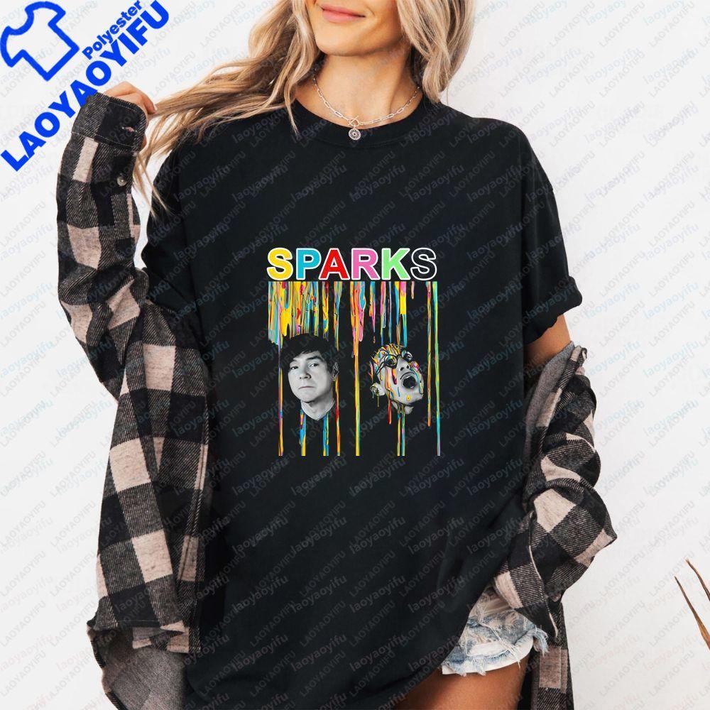 Sparks Band Print Loosefitting Top Trendy Unisex Shortsleeved Tshirt Suitable for Both Unisex and WoUnisex Large Size