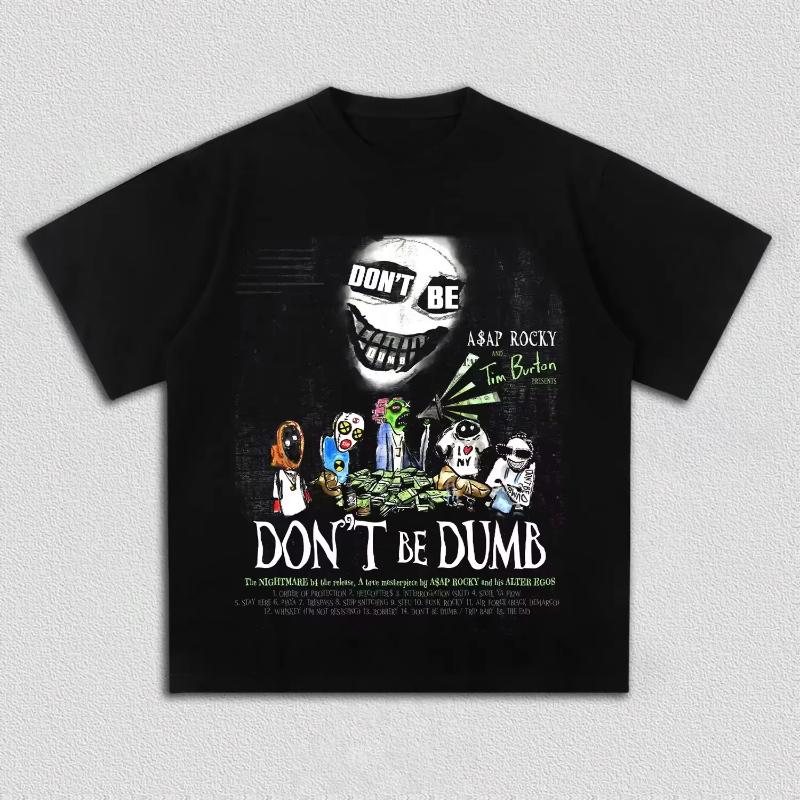ASAP Rockys Dont Be Dumb Album Pattern Unisexs Tshirt Y2K Hiphop Style Unisexs Printed Pattern Tshirt for Daily Street Wear