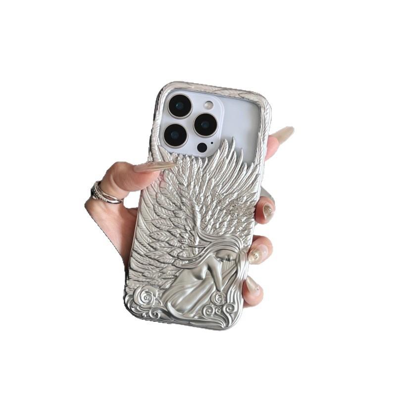 Trendy Frosted 3D Angel Wings Phone Case for iPhone 17/16/15/14/13 Pro Max