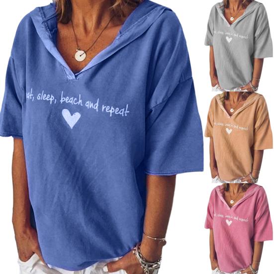 Летние однотонные женские толстовки с короткими рукавами и принтом сердца с буквенным принтом, футболка с капюшоном