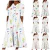 Women's Summer Casual Fashion Floral Printed Short Sleeve Button Pocket Dress