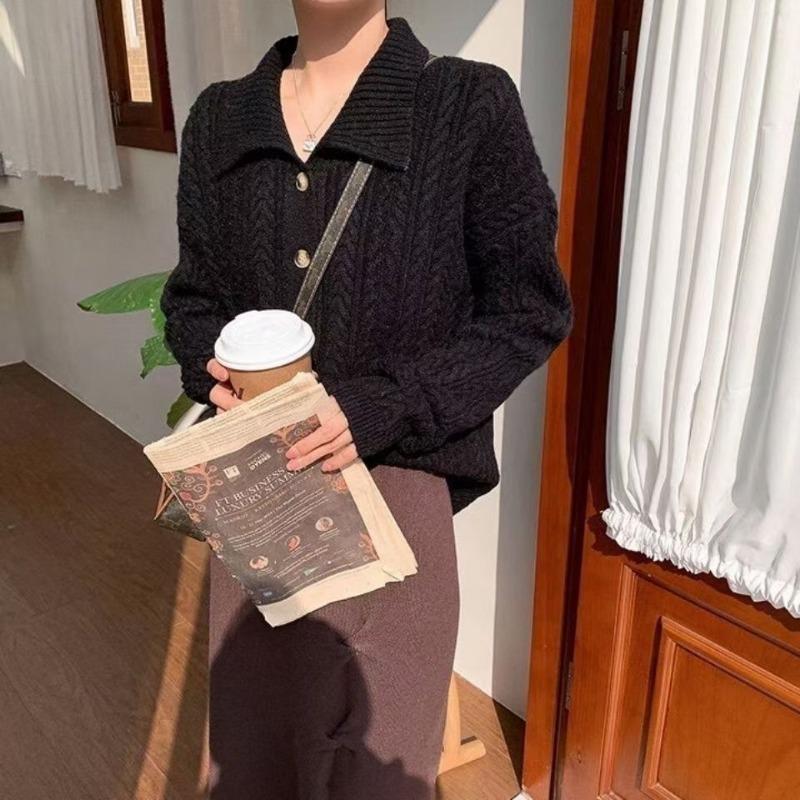 Ретро стиль Гонконга свободный свитер короткий женский в модном нежном стиле вязаный кардиган дизайн ниша смысл