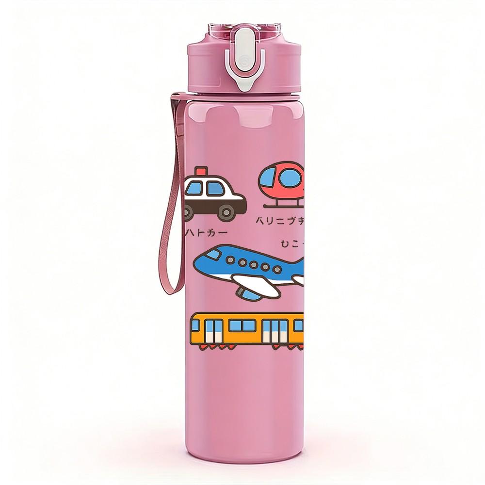 1PC Multi Truck Vehicle Seamless Pattern 750ml Color Plastic Sports Water Bottle Leakproof Flip Straw Lid Suitable for Sports Office Home Use