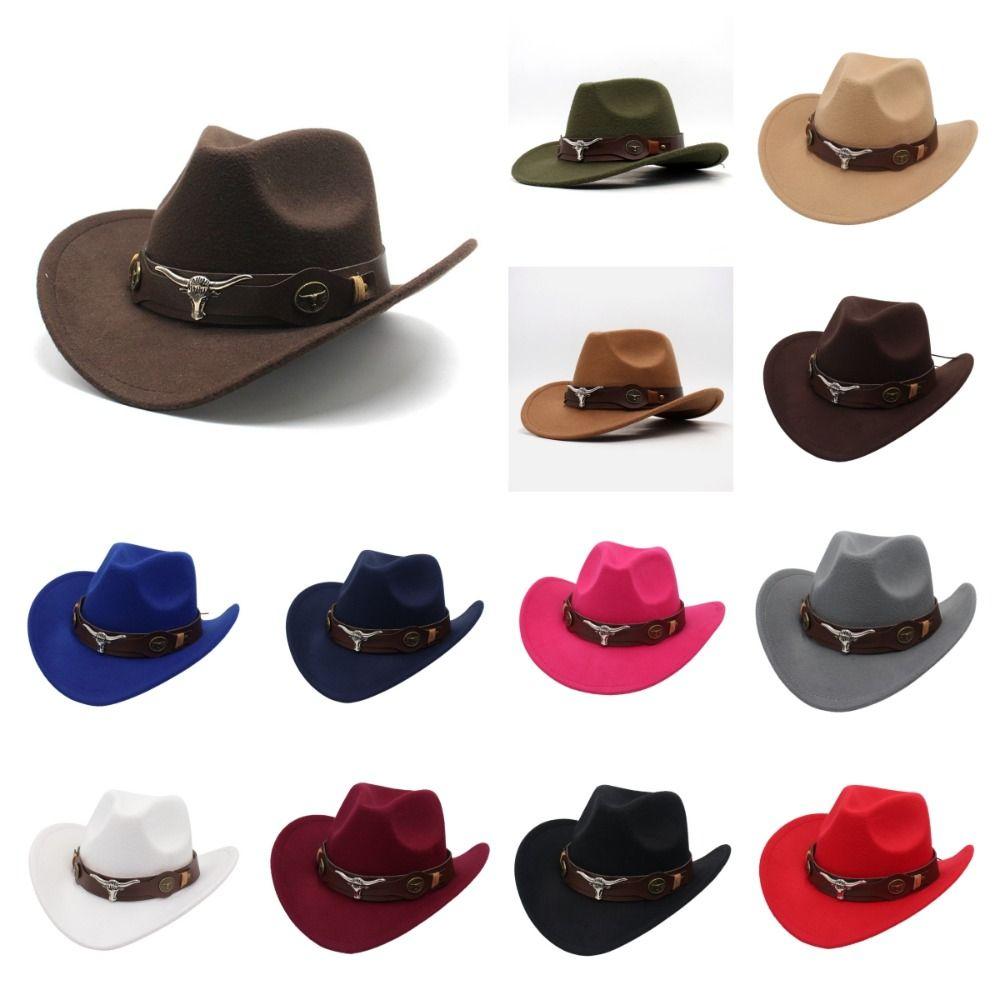Solid Color Cowgirl Jazz Hat Woolen Party Cosplay Hat Vintage Western Cowboy Hat  Cycling Caps