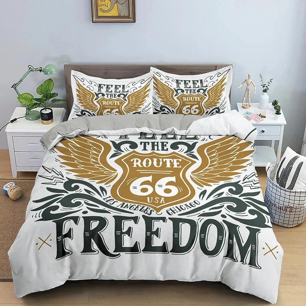 3D print Route 66 Bedding Set Luxury Duvet Cover Pillowcase Gift for Student Adult 2/3pcs set Single/Double/Queen Large Size